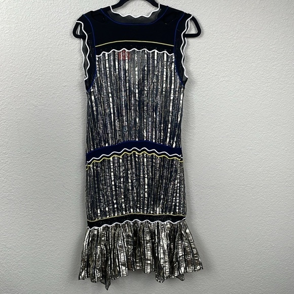 NWT Peter Pilotto Metallic Chiffon Dress Gold Navy Sheer Designer Sz M - Picture 10 of 16